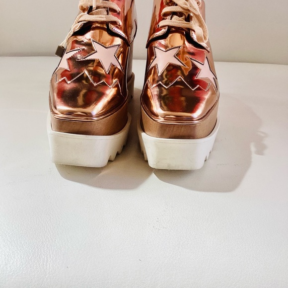 Stella McCartney Elyse Stars Copper Mirror Lace Up Platforms SZ 6/36 - Picture 4 of 10